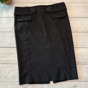 Vintage Black Pencil Skirt with Button Waist